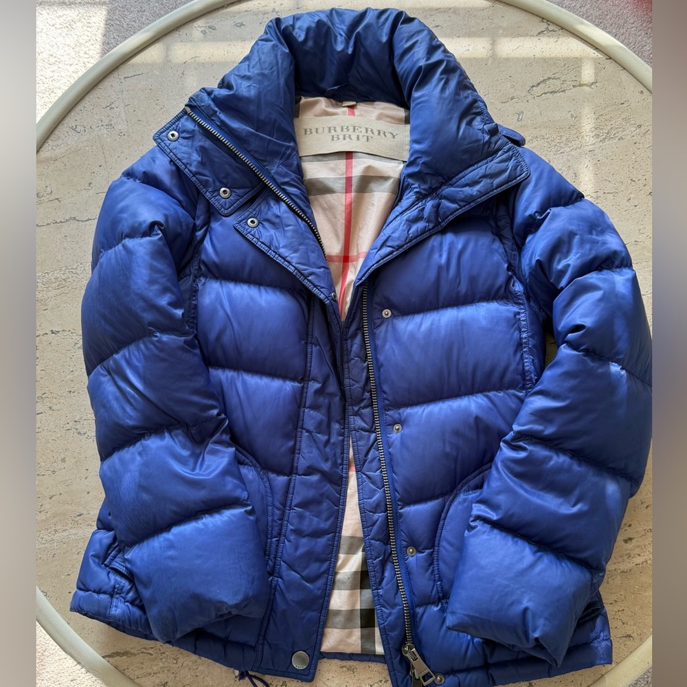 Burberry Blue Quilted Puffer Jacket with Signature Check Lining